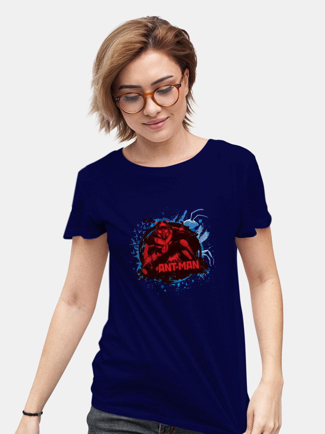 macmerise Ant Man Printed Bio Finish Cotton T-shirt, Navy blue