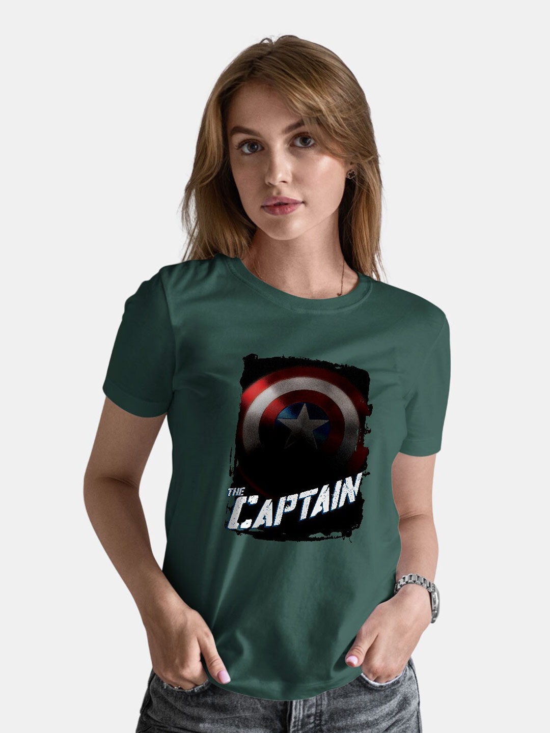 macmerise Captain America Printed Bio Finish Cotton T-shirt, Olive