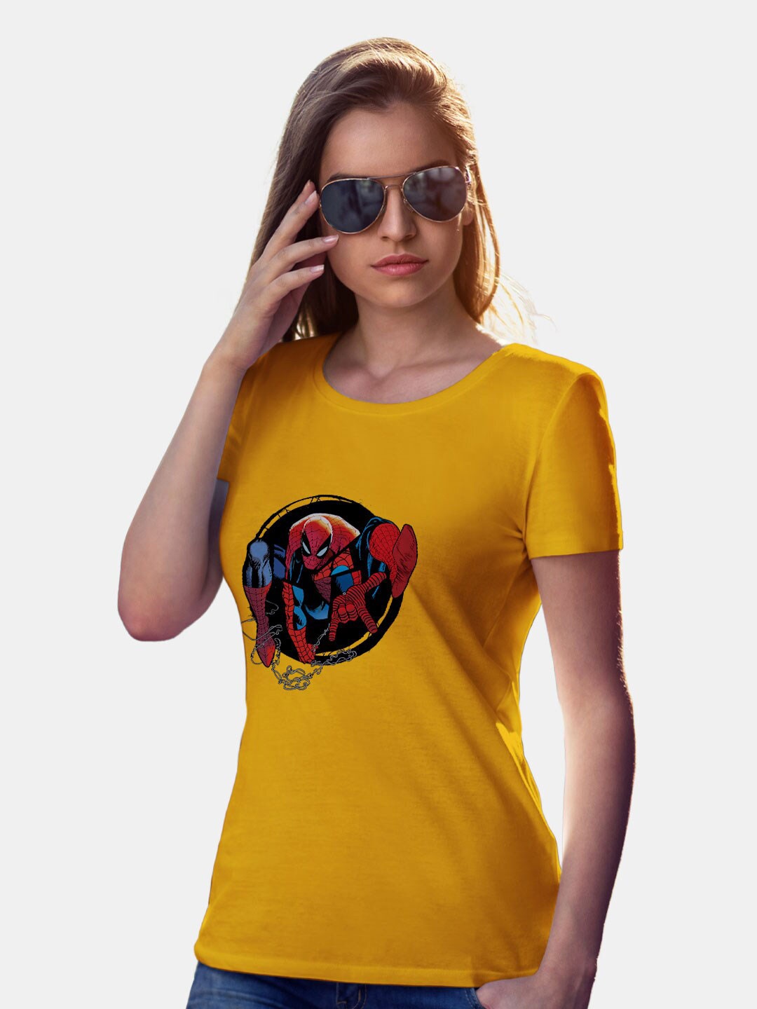 macmerise Spider-Man Printed Bio Finish Cotton T-Shirt, Yellow