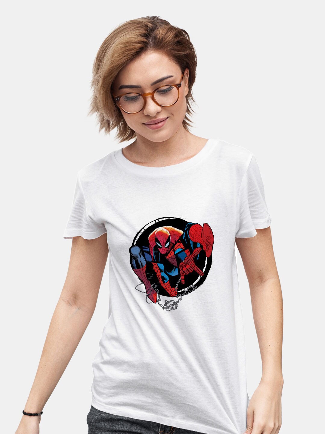 macmerise Spider Man Printed Bio Finish Cotton T-shirt, White