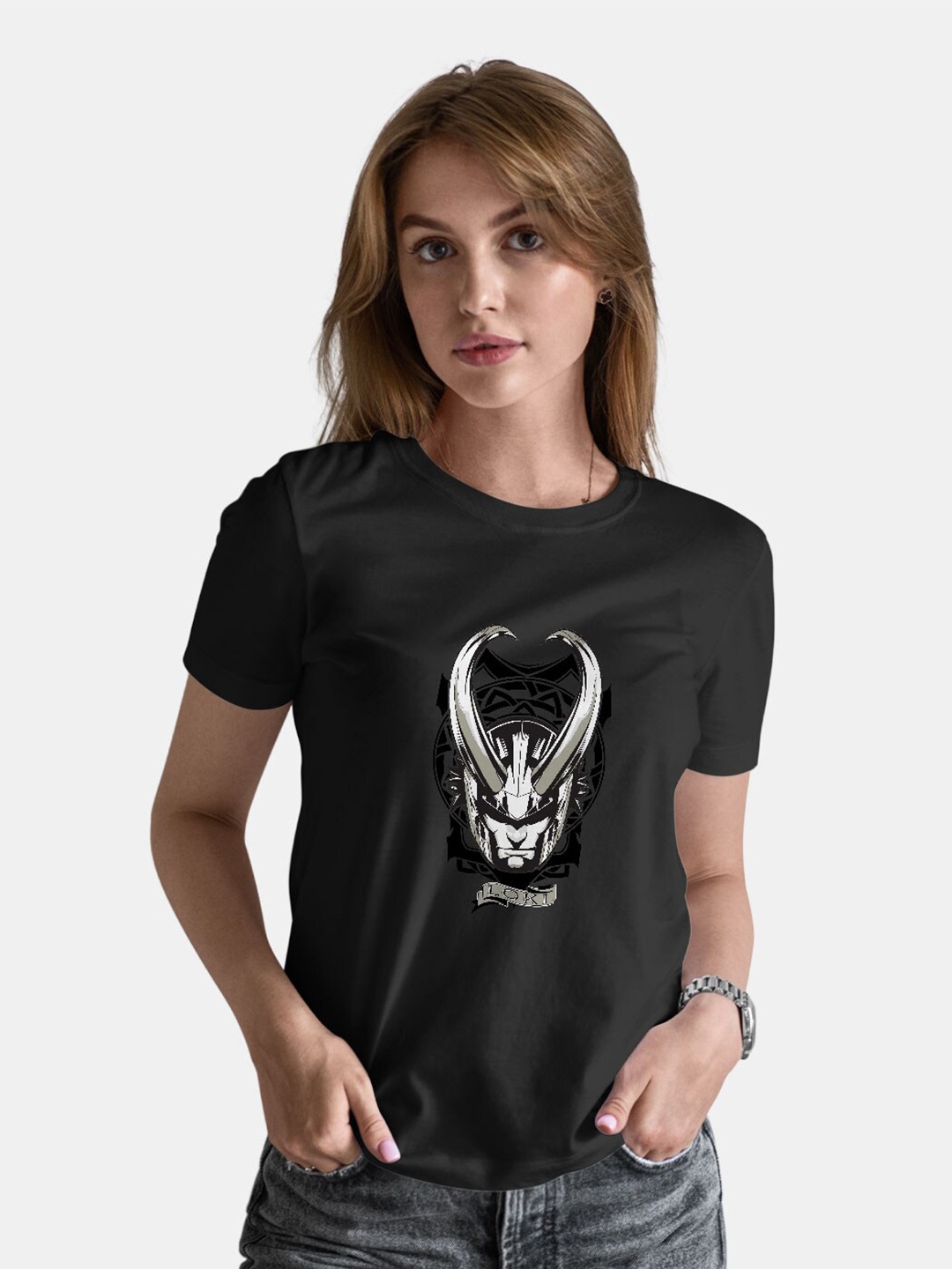 macmerise Bio Finish Loki Graphic Printed Round Neck Cotton T-shirt, Black