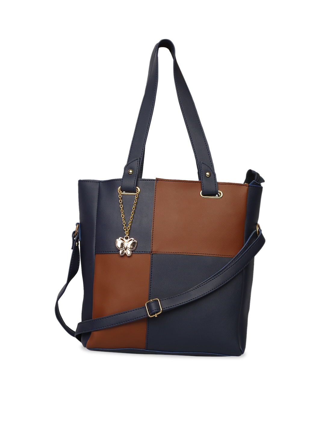 Butterflies Colourblocked Structured Tote Bag, Navy blue