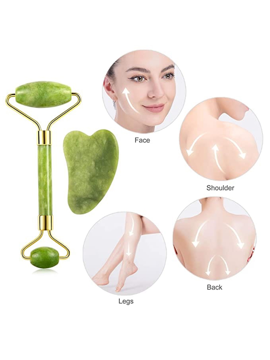 Hill Islands Jade Roller with Guasha, Green