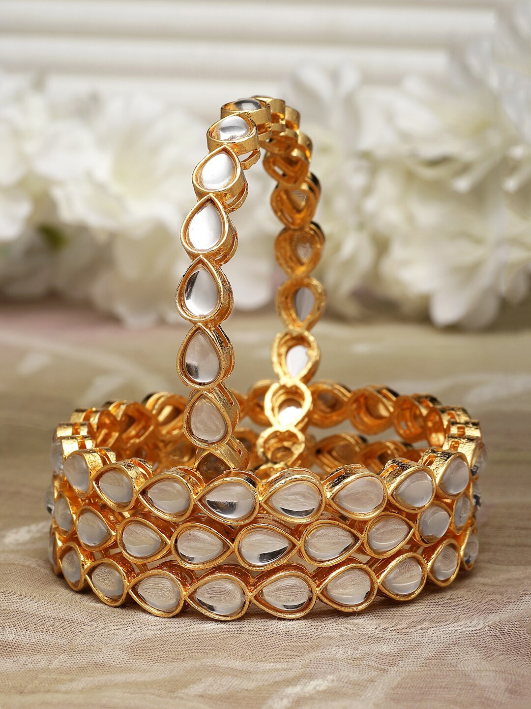 ZENEME Set Of 4 Gold-Plated Kundan-Studded Bangles