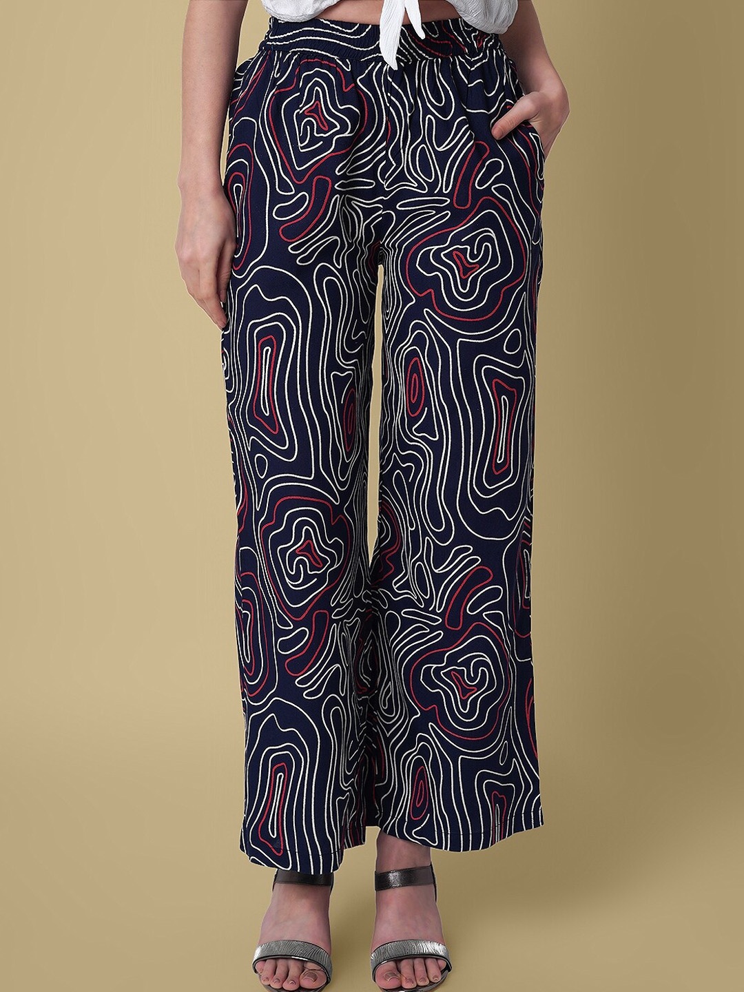 DAEVISH Women Abstract Printed Smart Loose Fit Easy Wash Parallel Trousers, Navy blue
DAEVISH Women Abstract Printed Smart Loose Fit Easy Wash Parallel Trousers, Navy blue