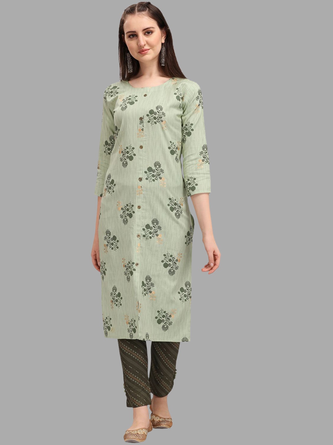 DEETYA ARTS Floral Printed Cotton Kurta, Green