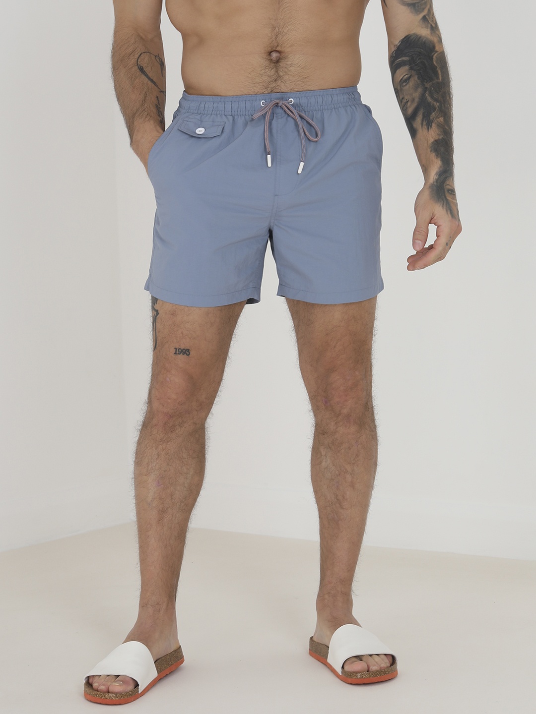 BRAVE SOUL Men Regular Fit Swim Shorts, Blue