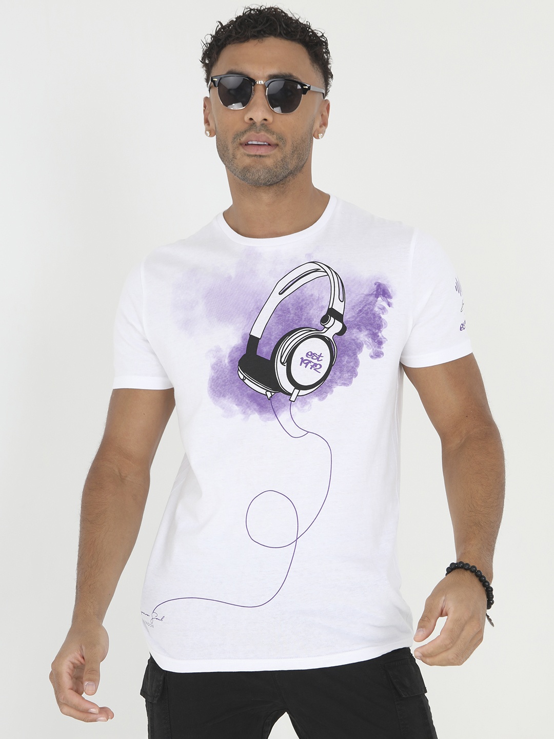 BRAVE SOUL Pure Cotton Printed T-shirt, White