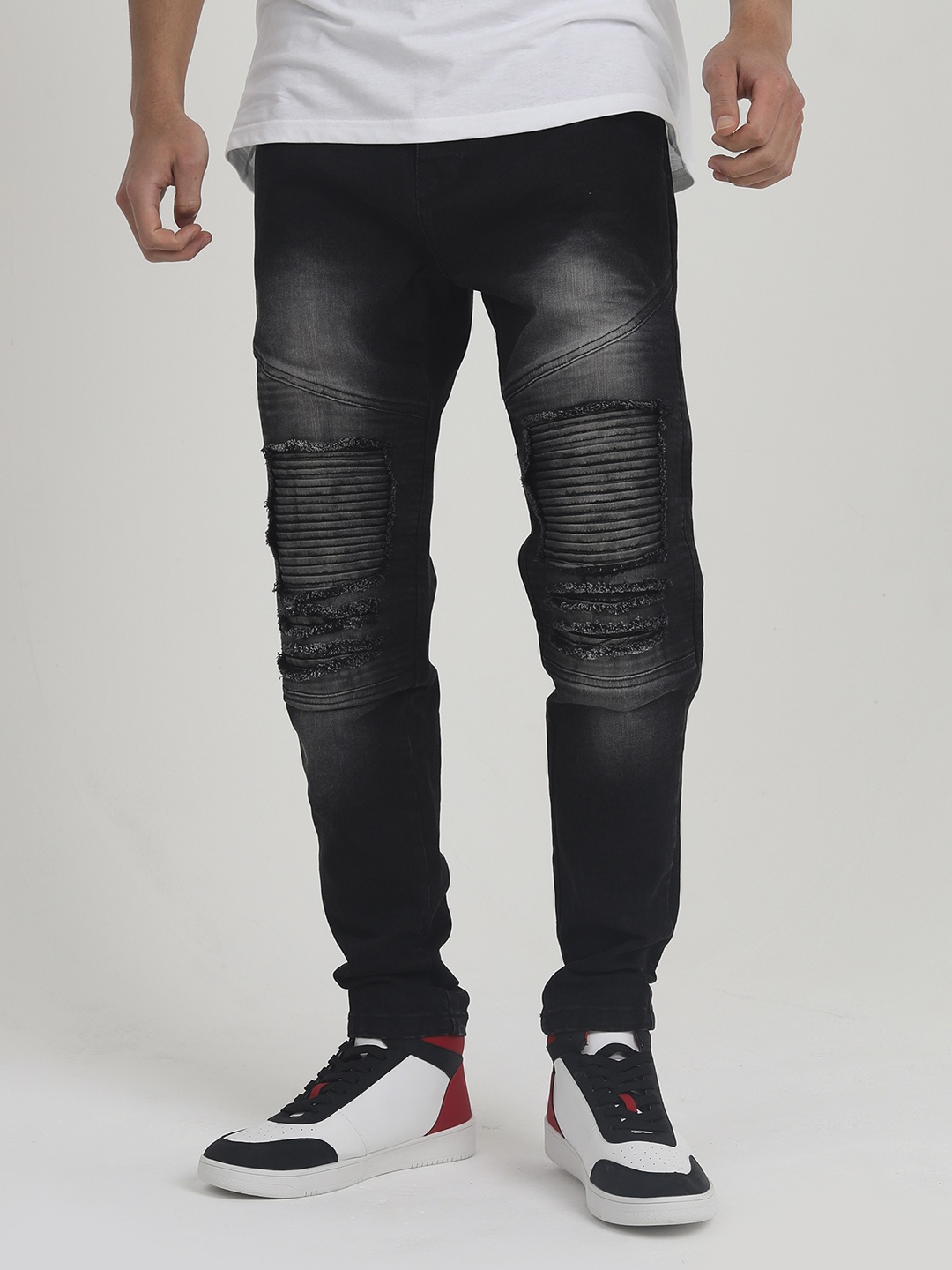 BRAVE SOUL Men Skinny Fit Mildly Distressed Light Fade Stretchable Jeans, Charcoal
