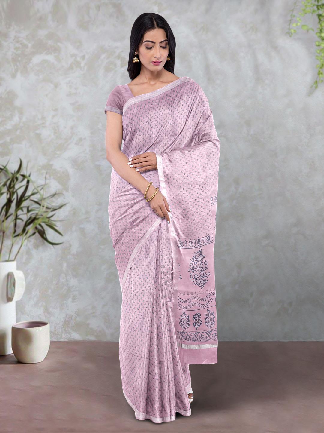 Kalamandir Ethnic Motifs Printed Zari Saree, Pink