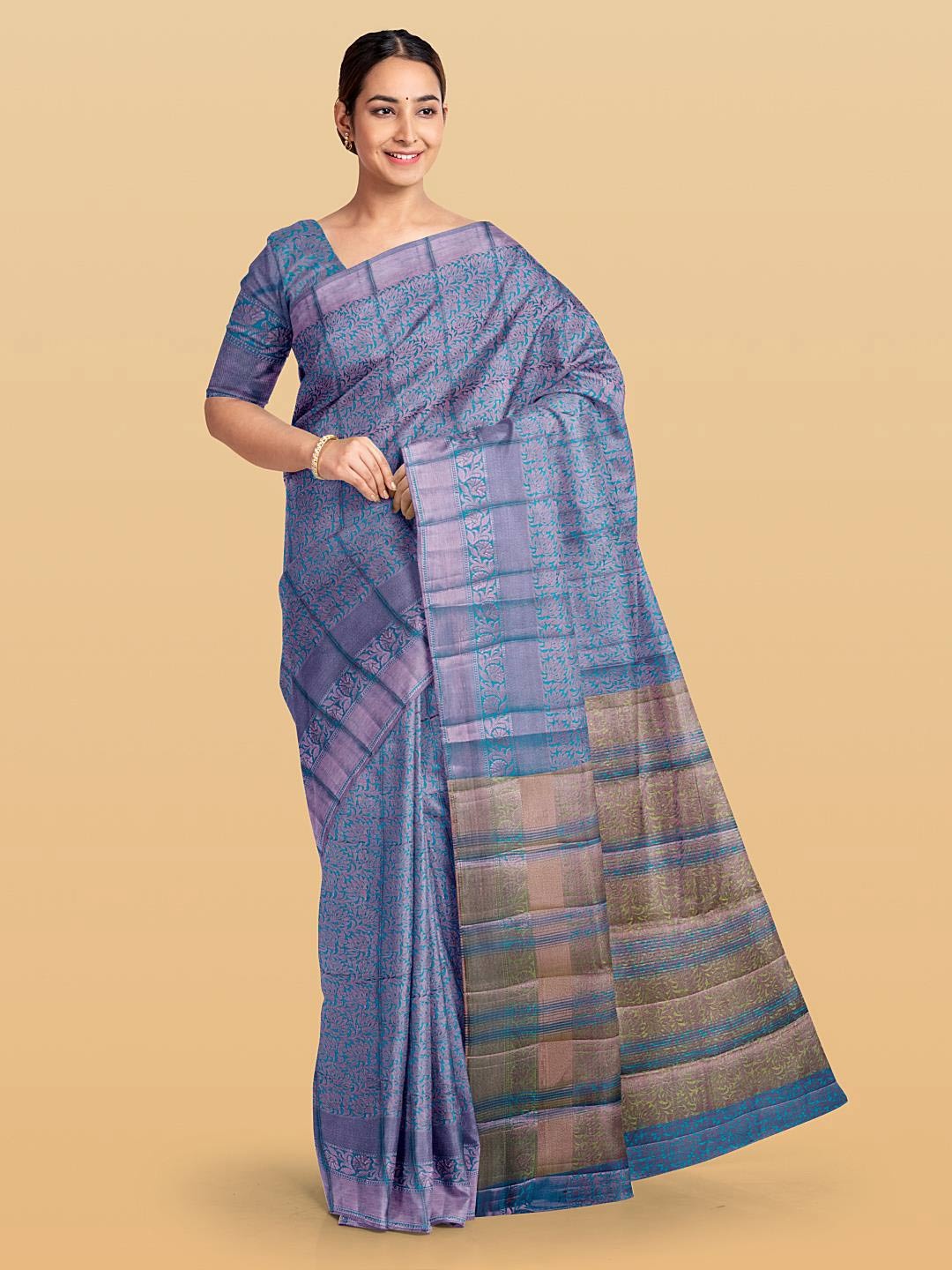 Kalamandir Floral Woven Design Zari Pashmina Saree, Teal