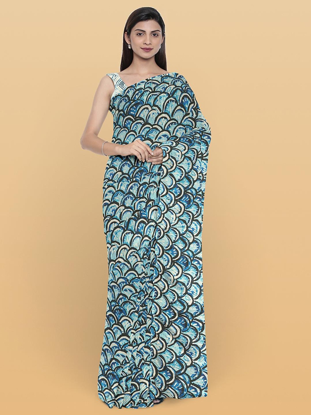 Kalamandir Geometric Printed Saree, Blue