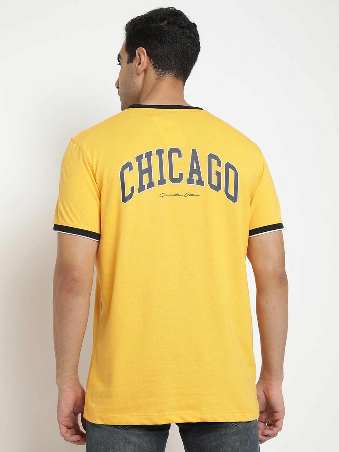 Octave Typography Printed Cotton T-shirt, Yellow