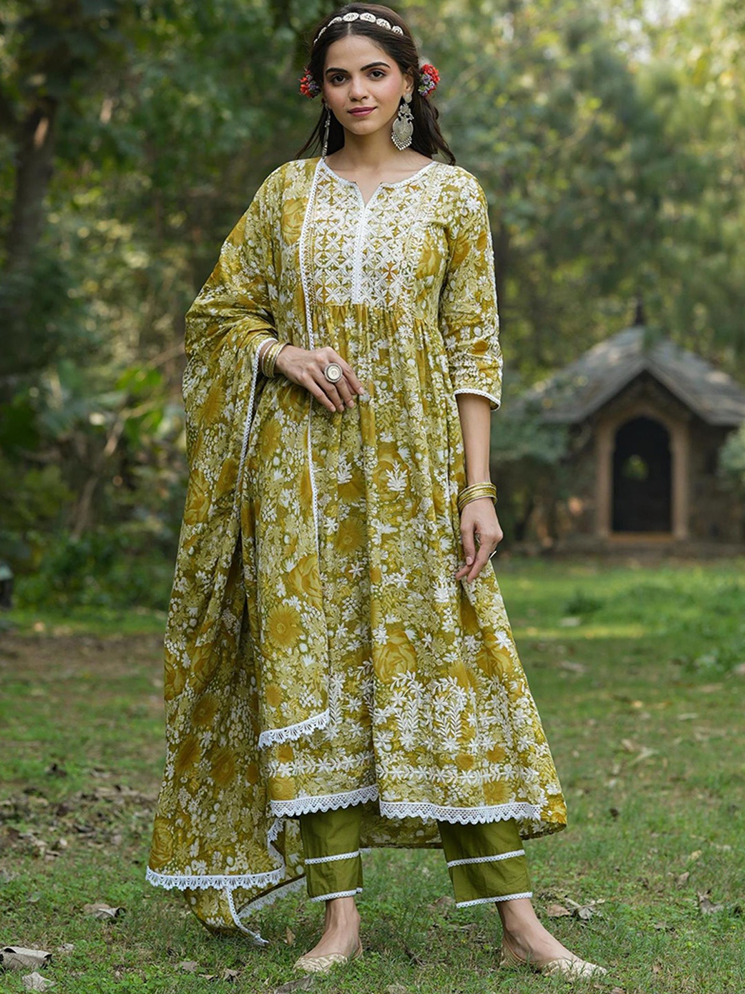 SCAKHI Floral Printed & Embroidered Pleated Pure Cotton Kurta with Trousers & Dupatta, Mustard
SCAKHI Floral Printed & Embroidered Pleated Pure Cotton Kurta with Trousers & Dupatta, Mustard