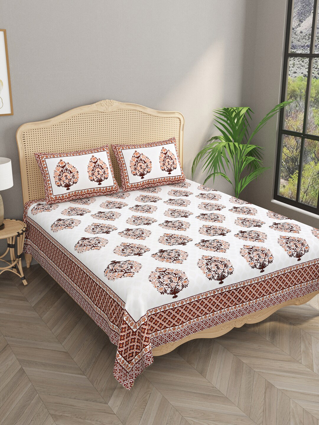 Gulaab Jaipur White & Brown Printed 400 TC Cotton King Bedsheet & 2 Pillow Covers
Gulaab Jaipur White & Brown Printed 400 TC Cotton King Bedsheet & 2 Pillow Covers