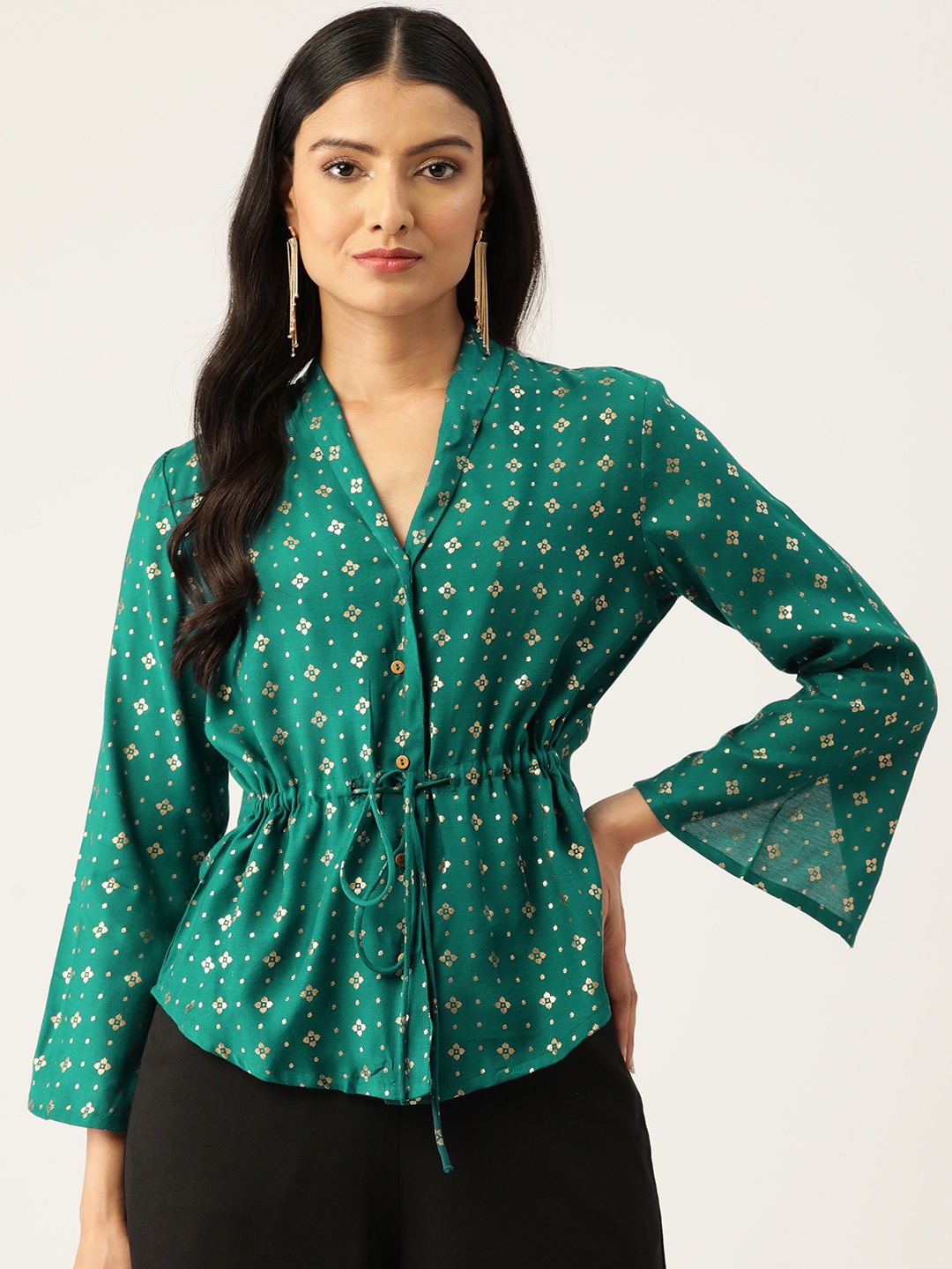 ZIZO By Namrata Bajaj Ethnic Motifs Print Slit Sleeves Liva Ethnic Top, Green
ZIZO By Namrata Bajaj Ethnic Motifs Print Slit Sleeves Liva Ethnic Top, Green