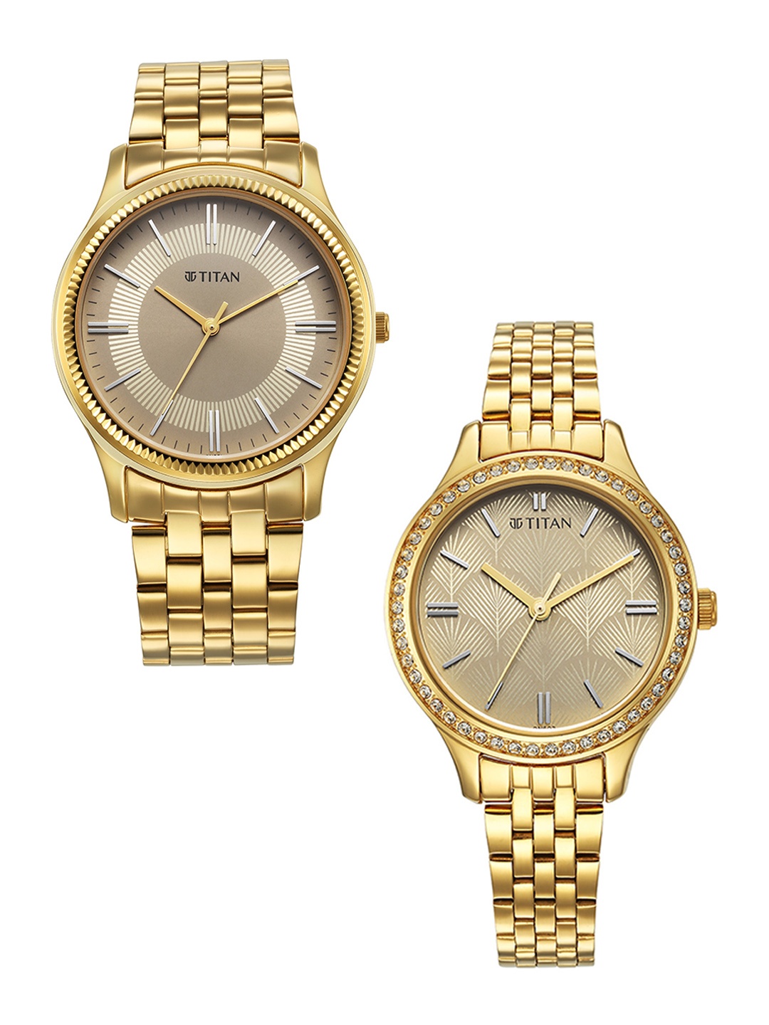 Titan Set Of 2 Dial & Stainless Steel Bracelet Style Straps Analogue Watch 18242712YM01, Gold
Titan Set Of 2 Dial & Stainless Steel Bracelet Style Straps Analogue Watch 18242712YM01, Gold