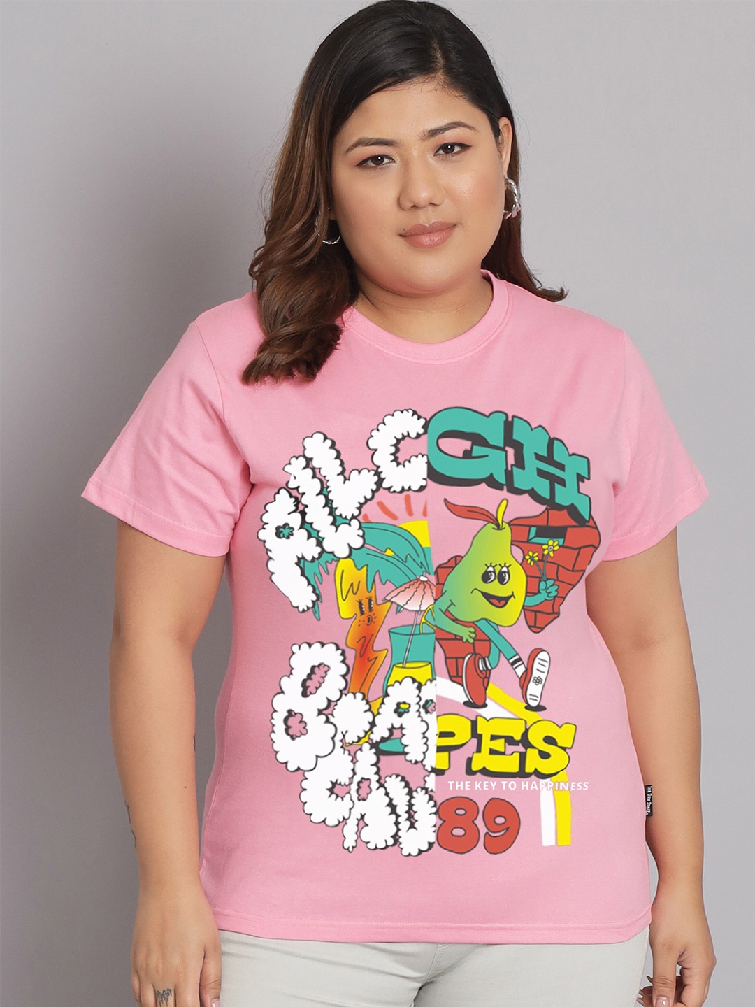 BEYOUND SIZE - THE DRY STATE Plus Size Graphic Printed Cotton T-Shirt, Pink