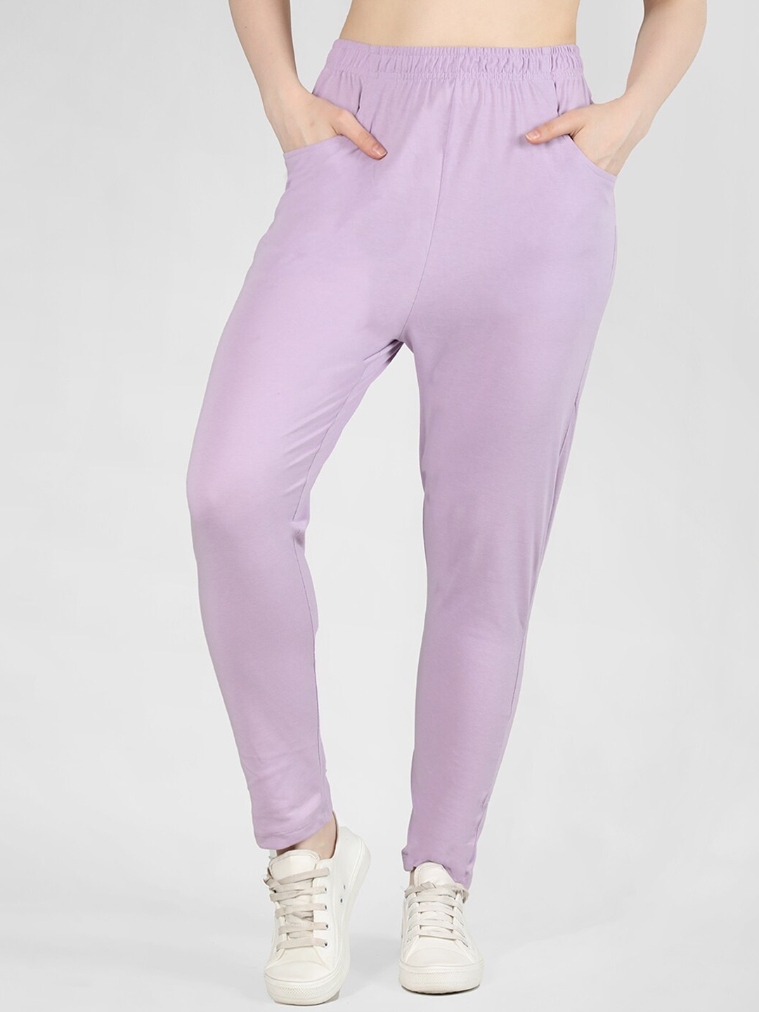 Plagg Women Regular Fit Mid-Rise Cotton Track Pants, Lavender