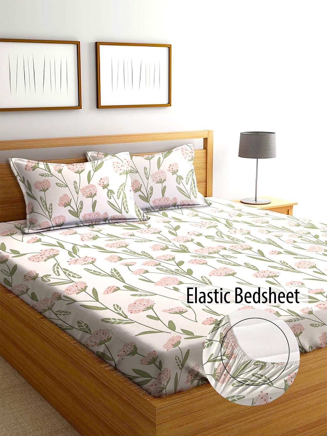 AEROHAVEN Yamuna White & Pink Floral Printed 240 TC Fitted Cotton King Bedsheet Set
AEROHAVEN Yamuna White & Pink Floral Printed 240 TC Fitted Cotton King Bedsheet Set