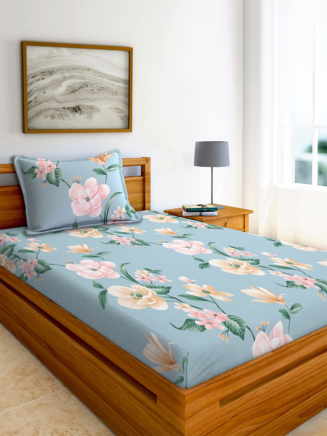 AEROHAVEN Yamuna Blue & Pink Floral Printed 240 TC Cotton Single Bedsheet & 1 Pillow Cover
AEROHAVEN Yamuna Blue & Pink Floral Printed 240 TC Cotton Single Bedsheet & 1 Pillow Cover
