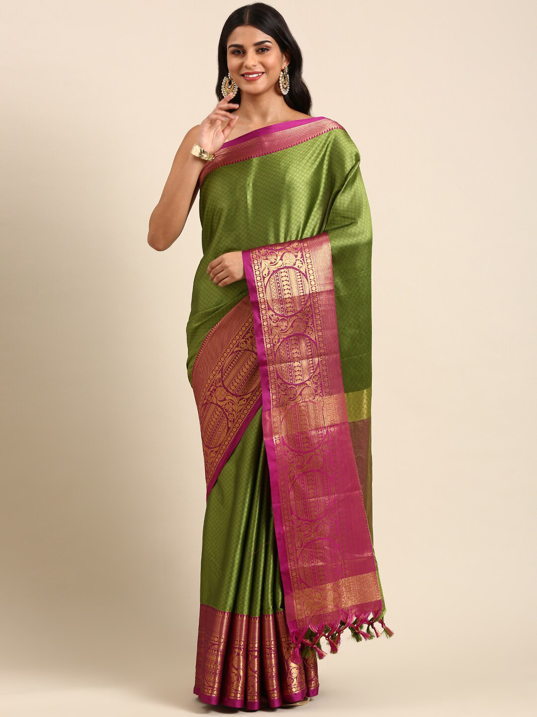 Anouk Green & Pink Woven Design Zari Kanjeevaram Saree
Anouk Green & Pink Woven Design Zari Kanjeevaram Saree