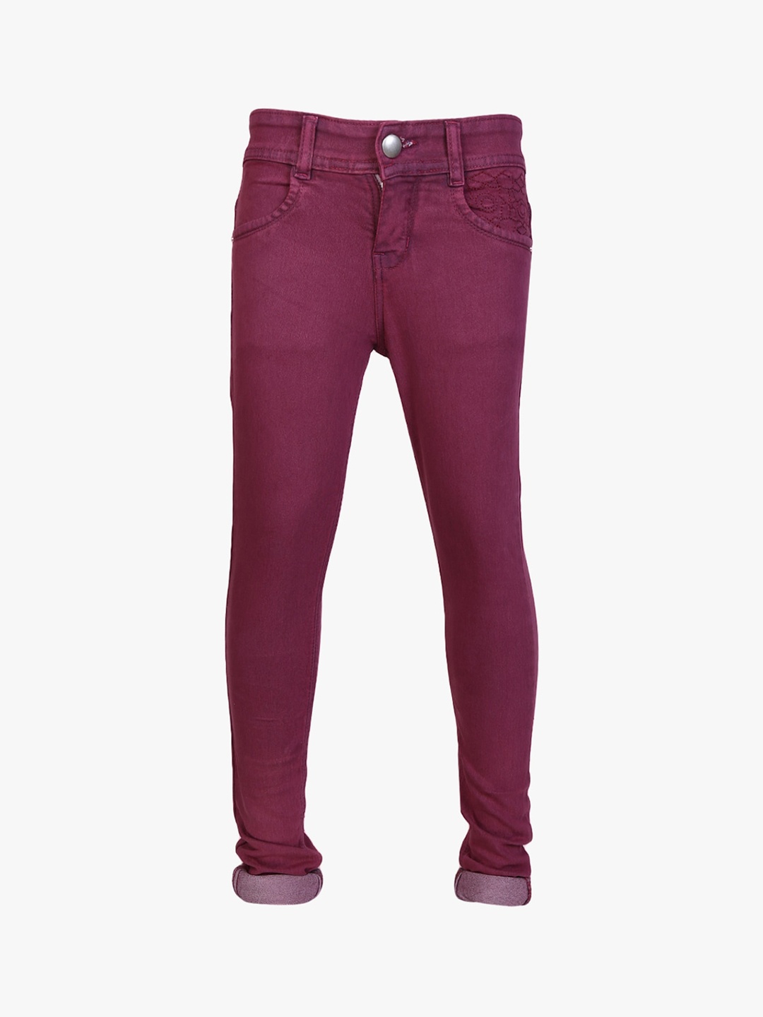V-Mart Girls Classic Mid-Rise Skinny Fit Cotton Jeans, Maroon