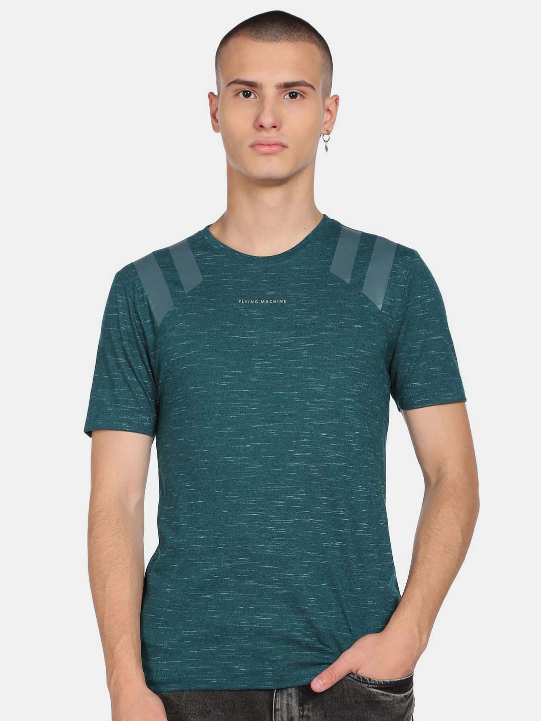 Flying Machine Abstract Printed Round Neck T-Shirt, Green
