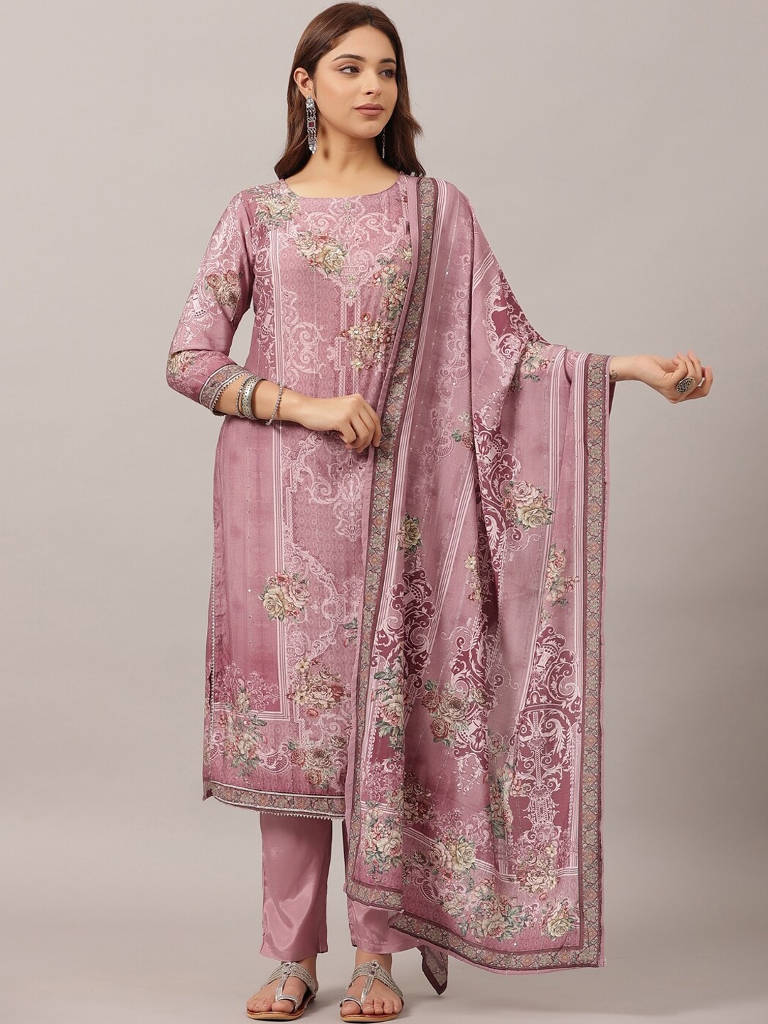 Amchoor Ethnic Motifs Printed Sequinned Pure Cotton Kurta with Trousers & Dupatta, Mauve
Amchoor Ethnic Motifs Printed Sequinned Pure Cotton Kurta with Trousers & Dupatta, Mauve