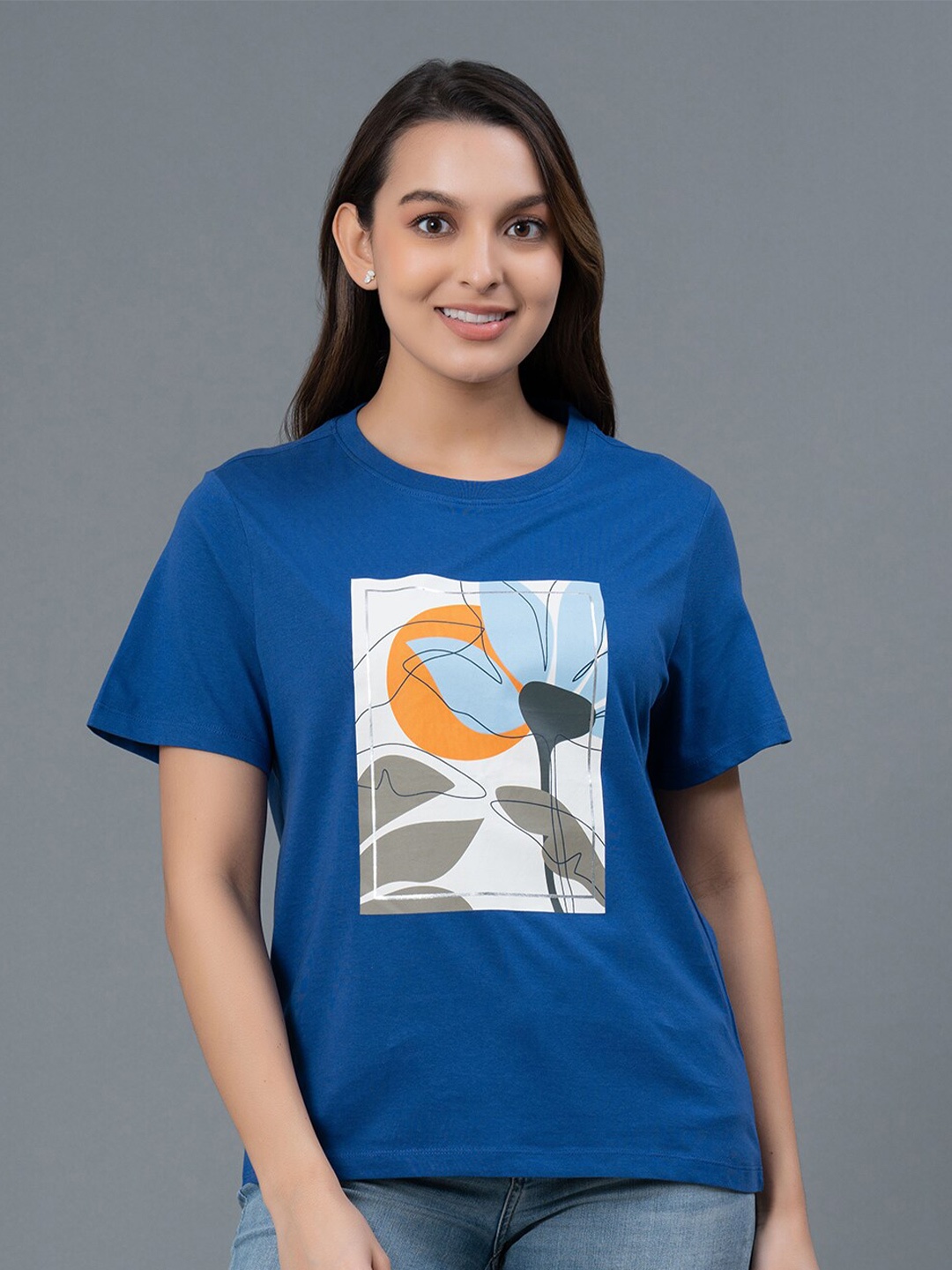 Mode by Red Tape Graphic Printed Pure Cotton T-shirt, Blue