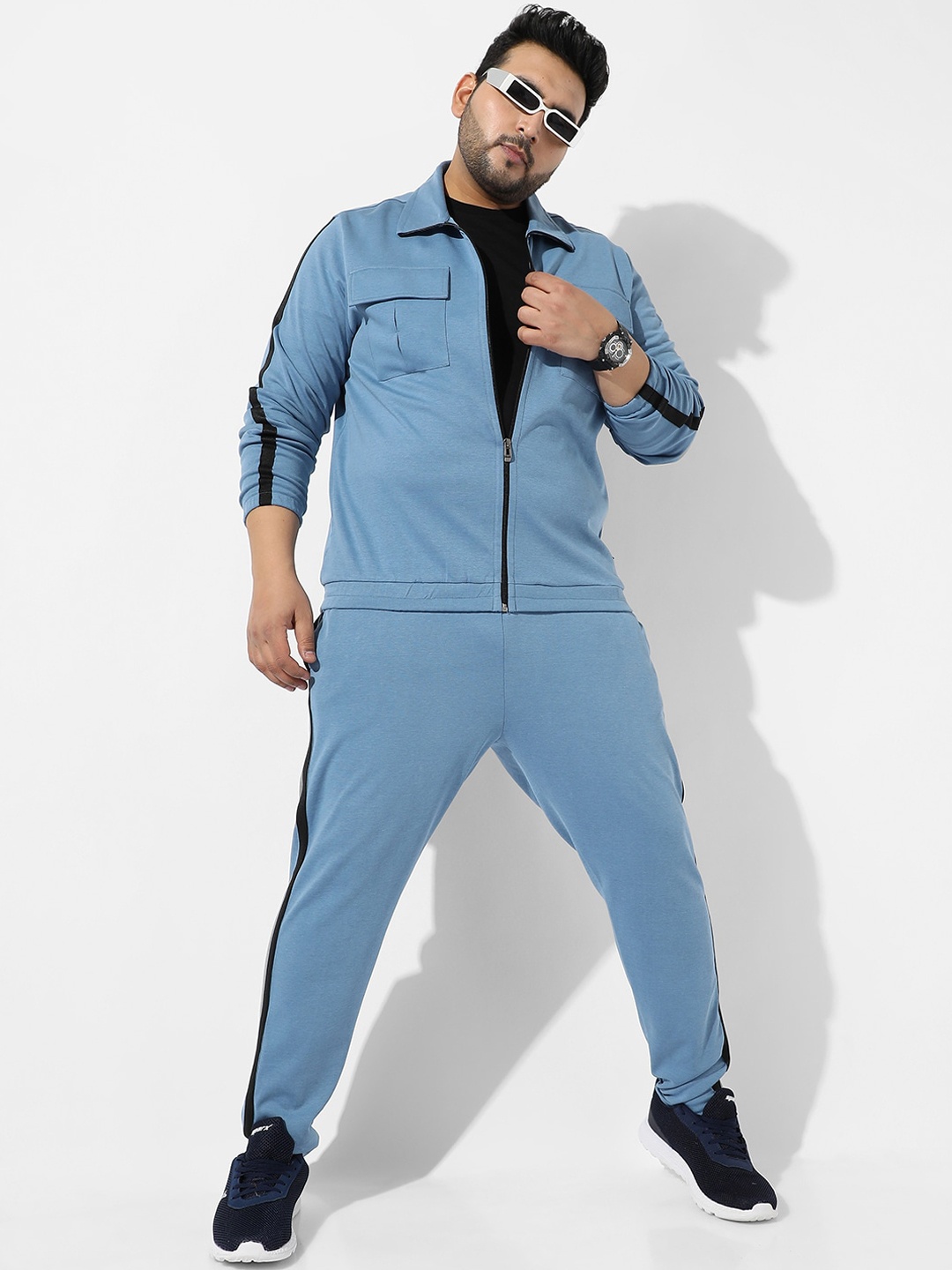 Instafab Plus Size Sweatshirt with Trousers Co-ords, Blue