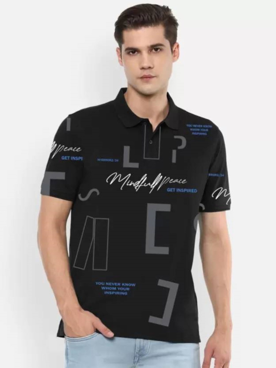 JUMPCUTS Typography Printed Polo Collar Short Sleeves Cotton Slim Fit T-shirt, Black
JUMPCUTS Typography Printed Polo Collar Short Sleeves Cotton Slim Fit T-shirt, Black