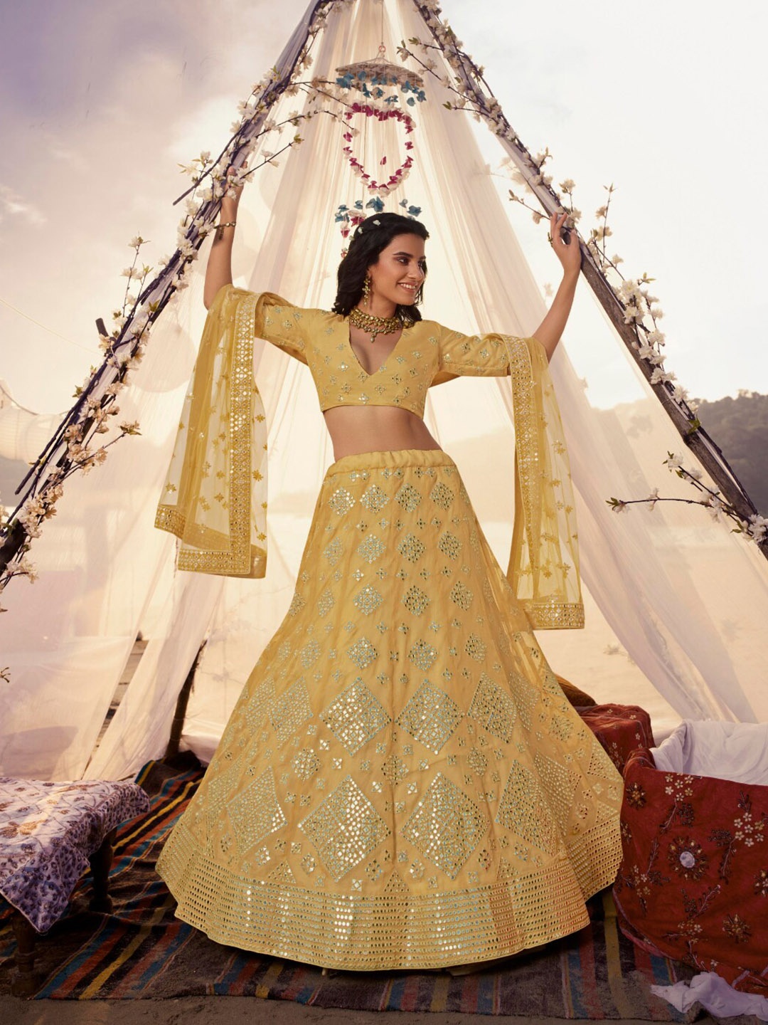 Angroop Embroidered Thread Work Semi-Stitched Lehenga & Unstitched Blouse With Dupatta, Yellow
Angroop Embroidered Thread Work Semi-Stitched Lehenga & Unstitched Blouse With Dupatta, Yellow