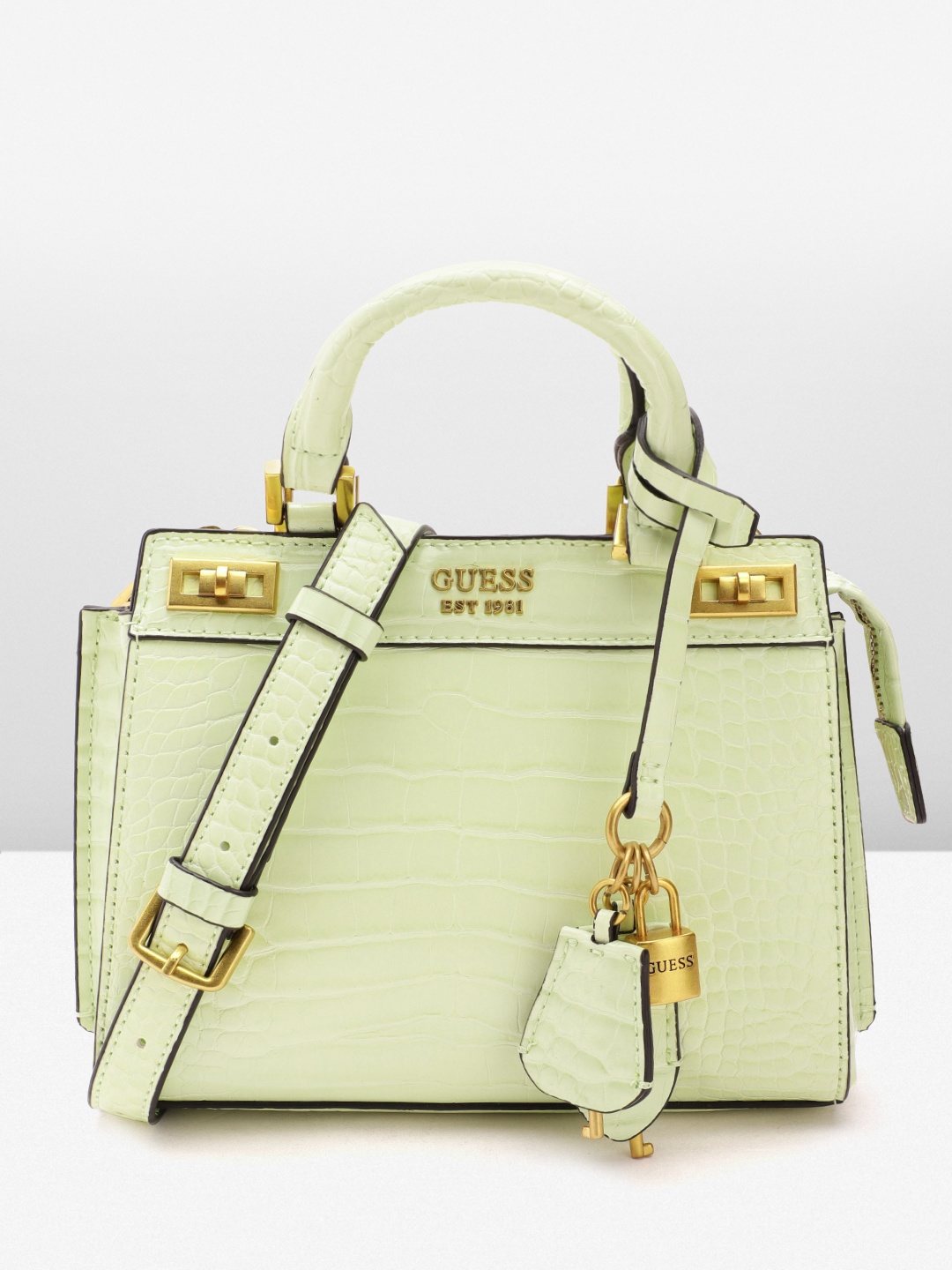 GUESS Croc Textured Structured Handheld Bag with Detachable Sling Strap, Lime green
GUESS Croc Textured Structured Handheld Bag with Detachable Sling Strap, Lime green