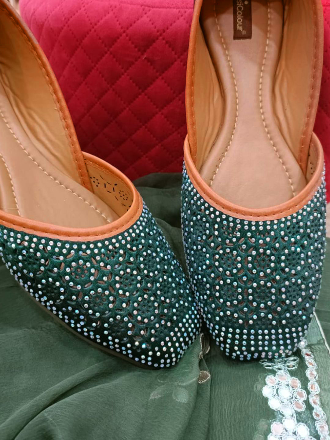 DESI COLOUR Embellished Ethnic Mojaris, Teal 
DESI COLOUR Embellished Ethnic Mojaris, Teal