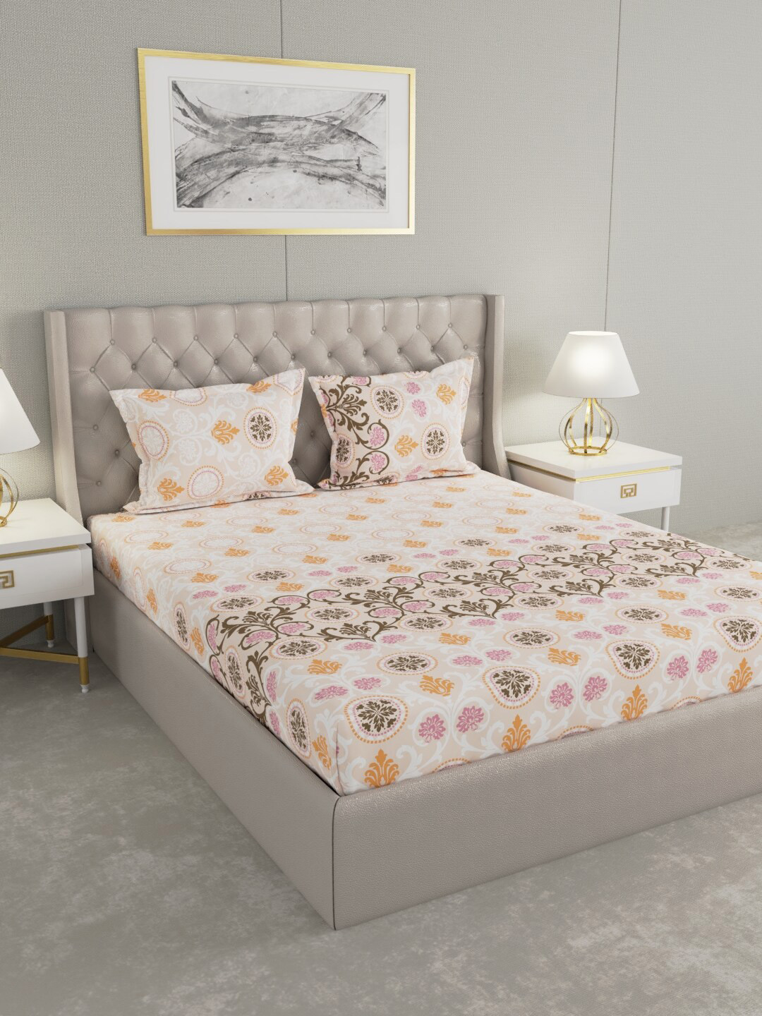 Raymond Home Beige & Orange Printed 152 TC Cotton King Bedsheet & 2 Pillow Covers
Raymond Home Beige & Orange Printed 152 TC Cotton King Bedsheet & 2 Pillow Covers