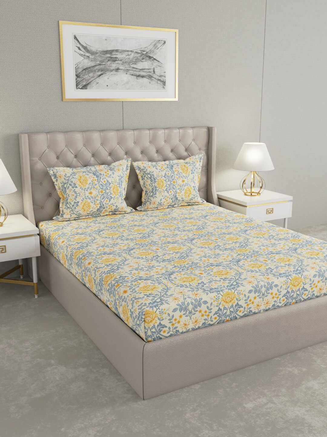 Raymond Home Yellow & Blue Floral Printed 152 TC Cotton King Bedsheet & 2 Pillow Covers
Raymond Home Yellow & Blue Floral Printed 152 TC Cotton King Bedsheet & 2 Pillow Covers