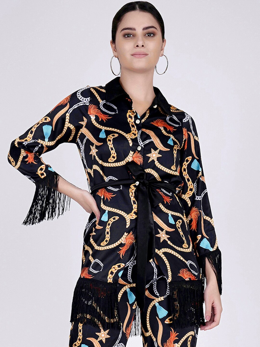 First Resort by Ramola Bachchan Conversational Chain Printed Spread Collar Modern Shirt, Black
First Resort by Ramola Bachchan Conversational Chain Printed Spread Collar Modern Shirt, Black