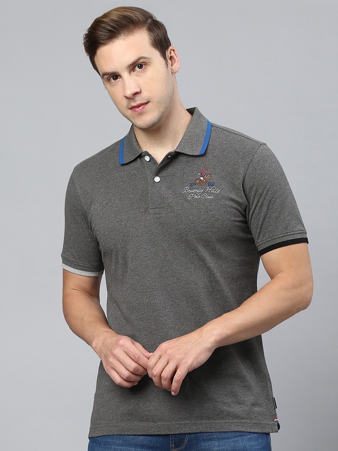 Beverly Hills Polo Club Polo Collar Short Sleeves Pure Cotton T-shirt, Charcoal
Beverly Hills Polo Club Polo Collar Short Sleeves Pure Cotton T-shirt, Charcoal