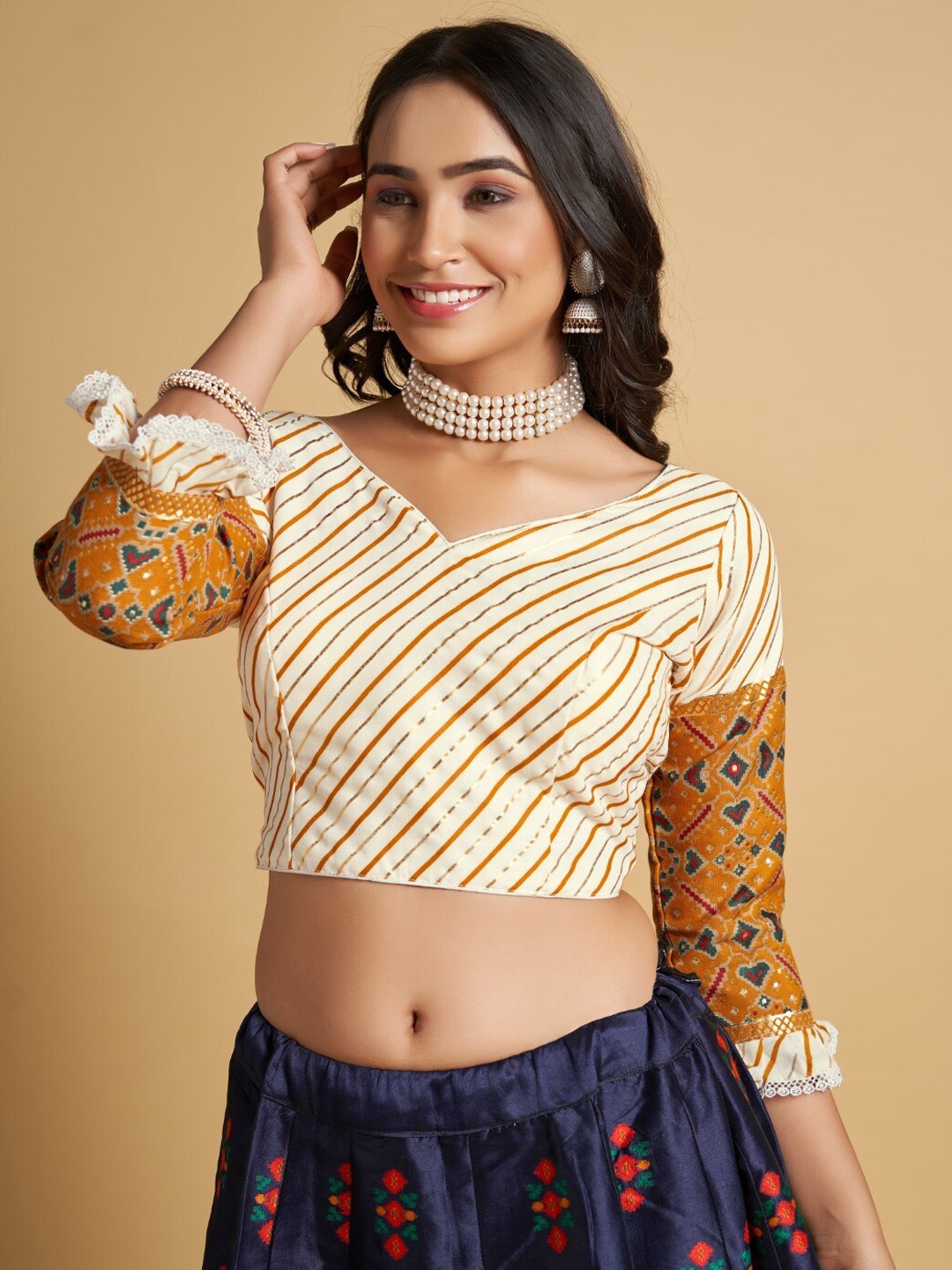 HIMRISE Plus Size Printed Saree Blouse, Yellow