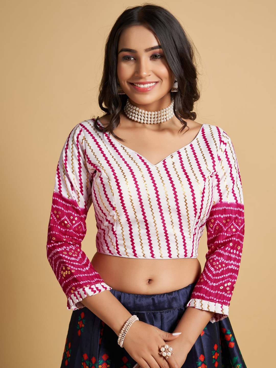 HIMRISE Plus Size Printed Cotton Saree Blouse, Pink