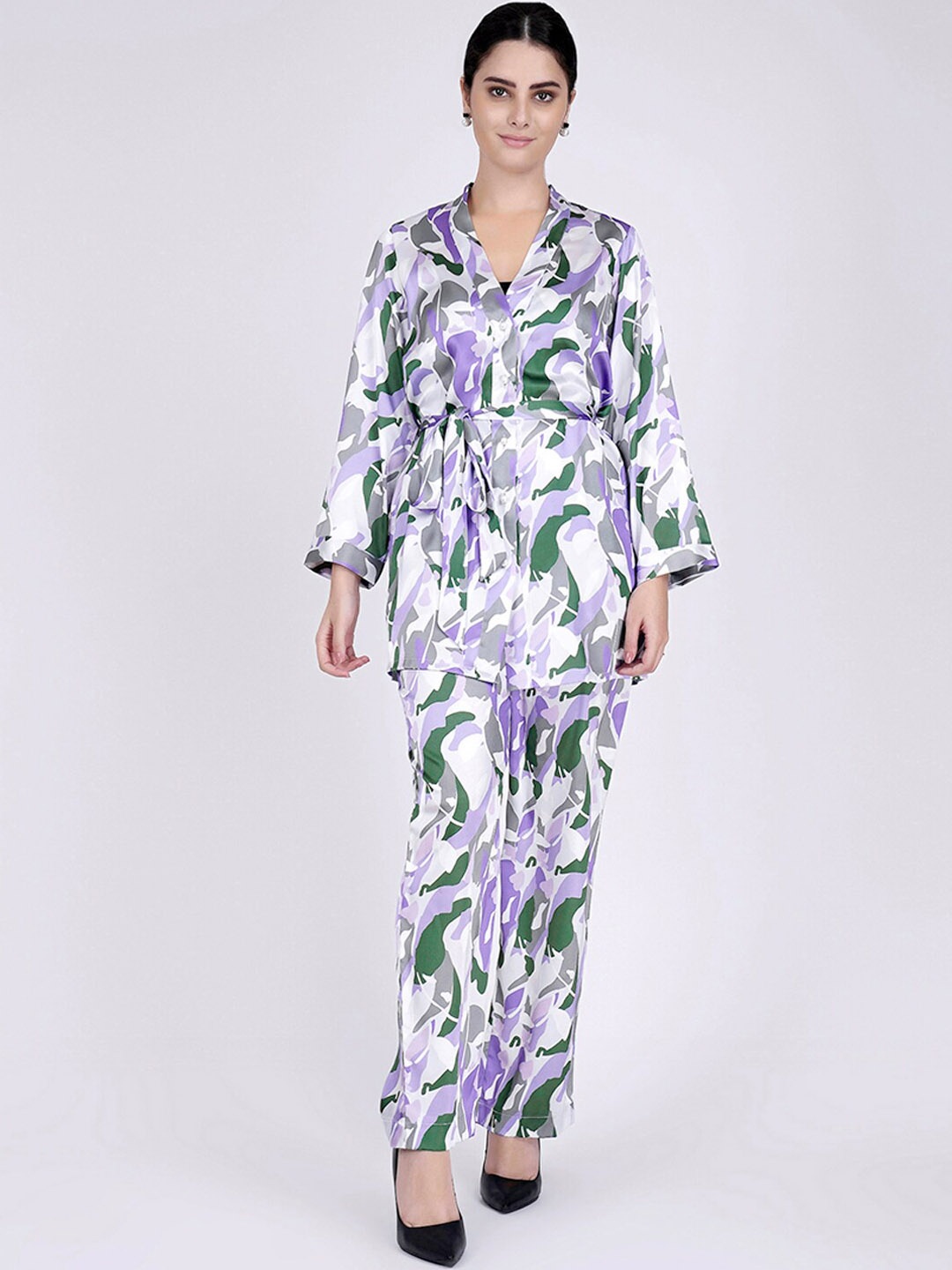 First Resort by Ramola Bachchan Women Camouflage Printed Shirt & Trouser Co-Ords, Purple
First Resort by Ramola Bachchan Women Camouflage Printed Shirt & Trouser Co-Ords, Purple