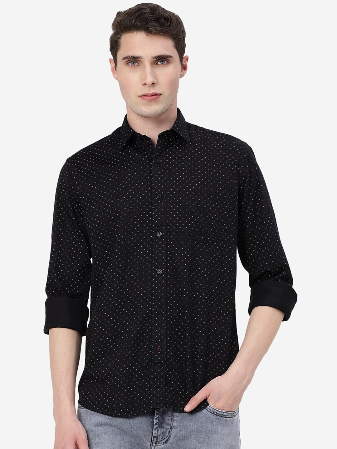 JADE BLUE Micro Ditsy Printed Spread Collar Pure Cotton Slim Fit Casual Shirt, Black
JADE BLUE Micro Ditsy Printed Spread Collar Pure Cotton Slim Fit Casual Shirt, Black