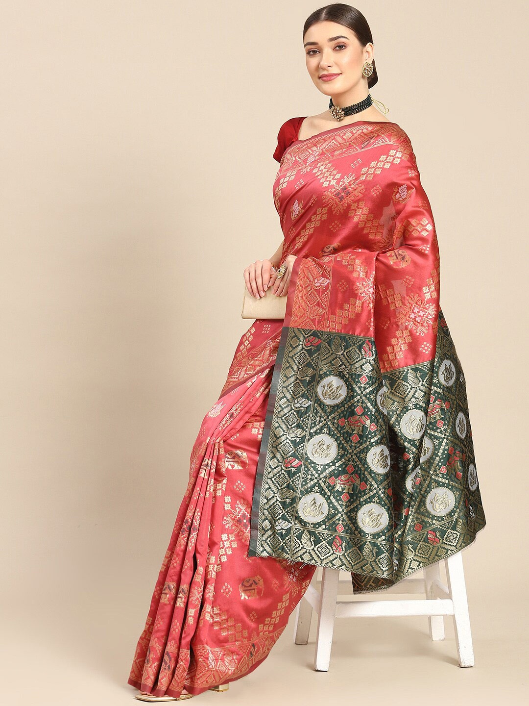all about you Red & Green Ethnic Motifs Woven Design Zari Silk Blend Kanjeevaram Saree
all about you Red & Green Ethnic Motifs Woven Design Zari Silk Blend Kanjeevaram Saree