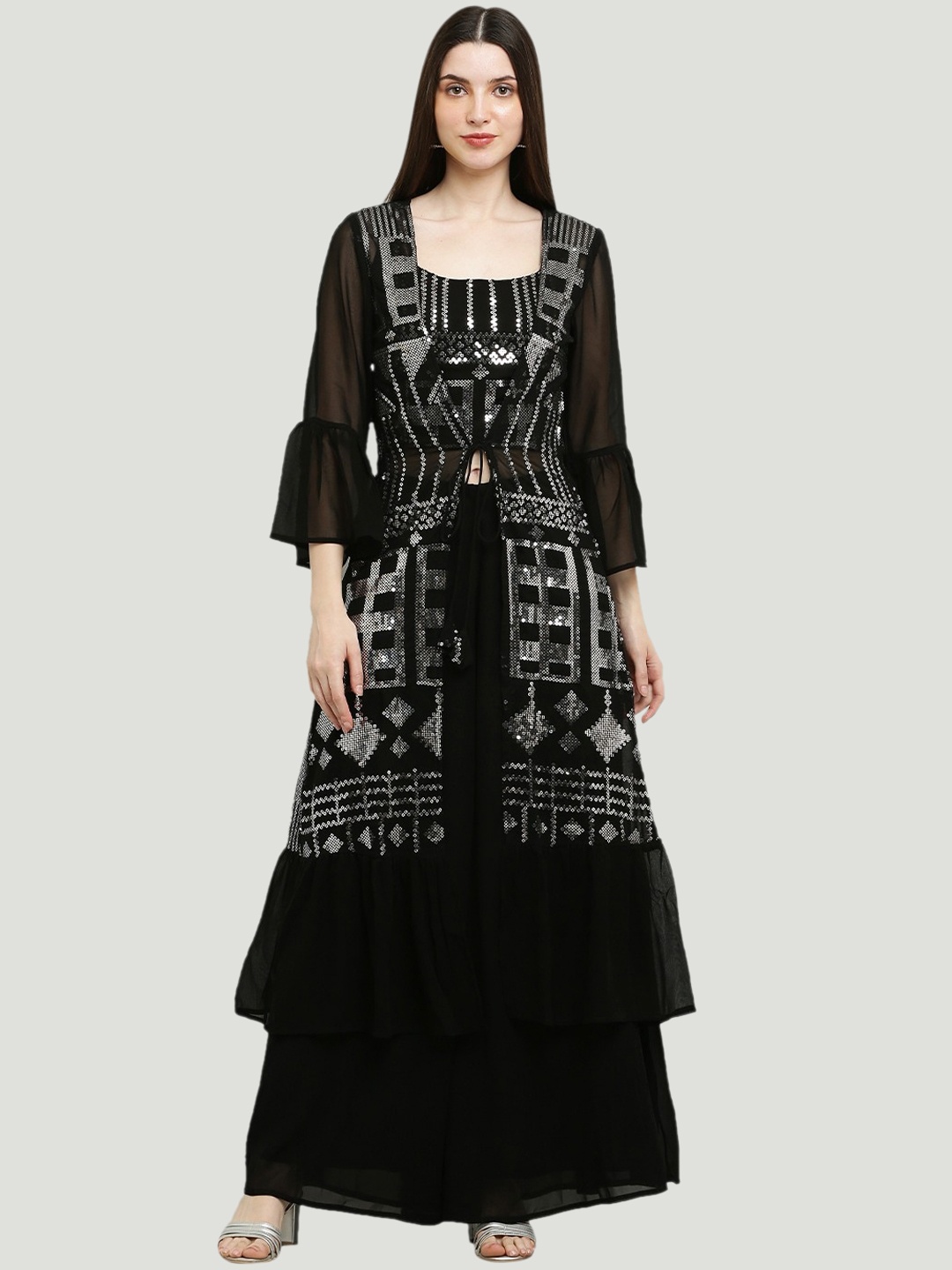 Ashnaina Embellished Kurta & Sharara With Shrug, Black