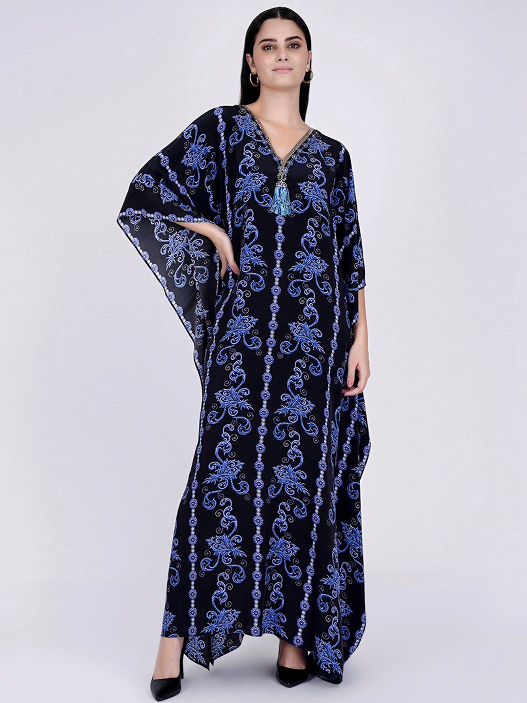 First Resort by Ramola Bachchan Ethnic Motifs Printed Kimono Sleeve Crepe Kaftan Dress, Black
First Resort by Ramola Bachchan Ethnic Motifs Printed Kimono Sleeve Crepe Kaftan Dress, Black