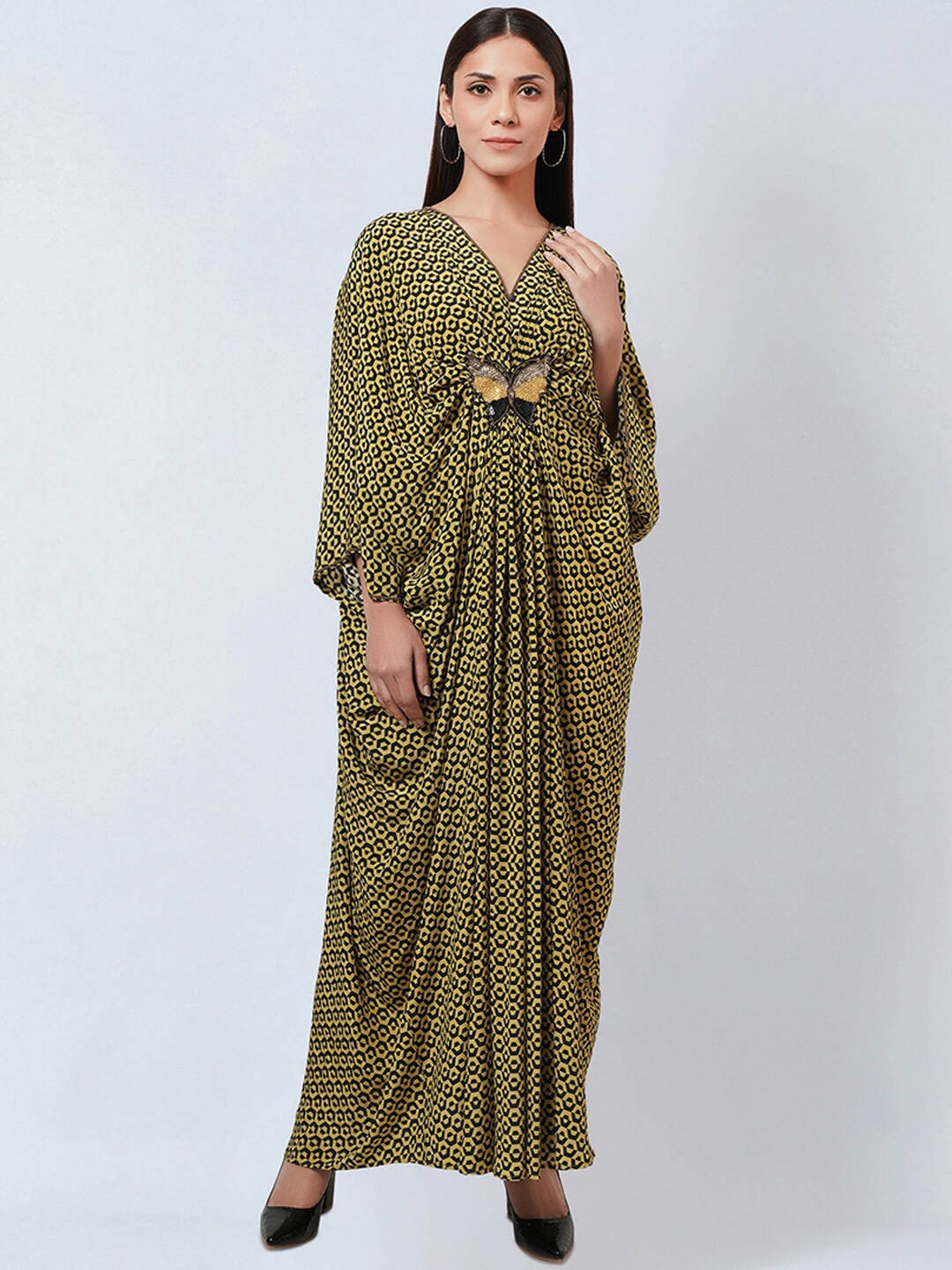 First Resort by Ramola Bachchan Geometric Printed Applique Kaftan Maxi Dress, Yellow
First Resort by Ramola Bachchan Geometric Printed Applique Kaftan Maxi Dress, Yellow