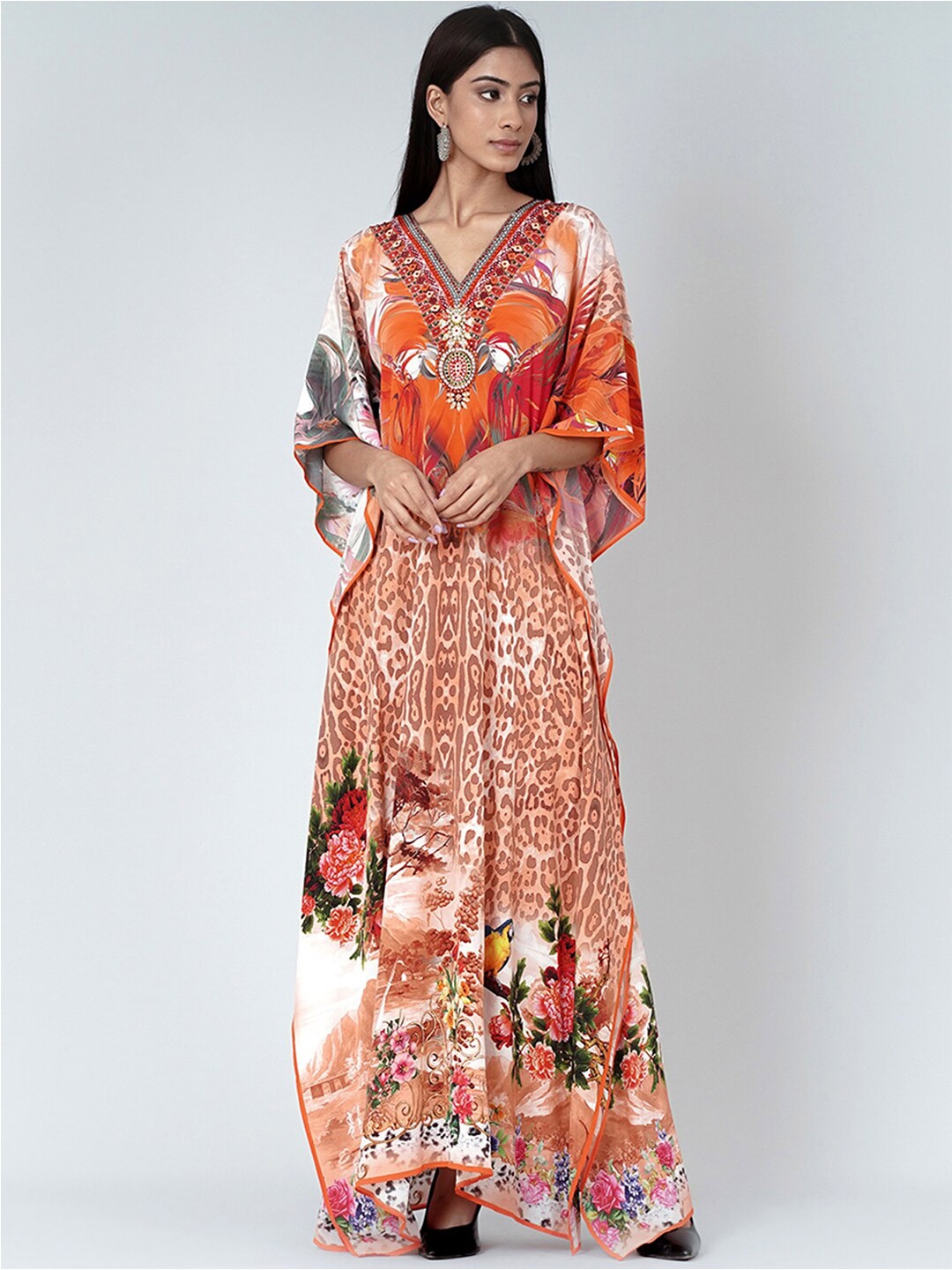 First Resort by Ramola Bachchan Floral Printed V-Neck Kimono Sleeve Crepe Kaftan Dress, Orange
First Resort by Ramola Bachchan Floral Printed V-Neck Kimono Sleeve Crepe Kaftan Dress, Orange