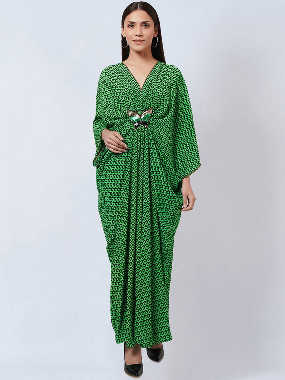 First Resort by Ramola Bachchan Geometric Printed Kimono Sleeve Crepe Kaftan Maxi Dress, Fluorescent green
First Resort by Ramola Bachchan Geometric Printed Kimono Sleeve Crepe Kaftan Maxi Dress, Fluorescent green