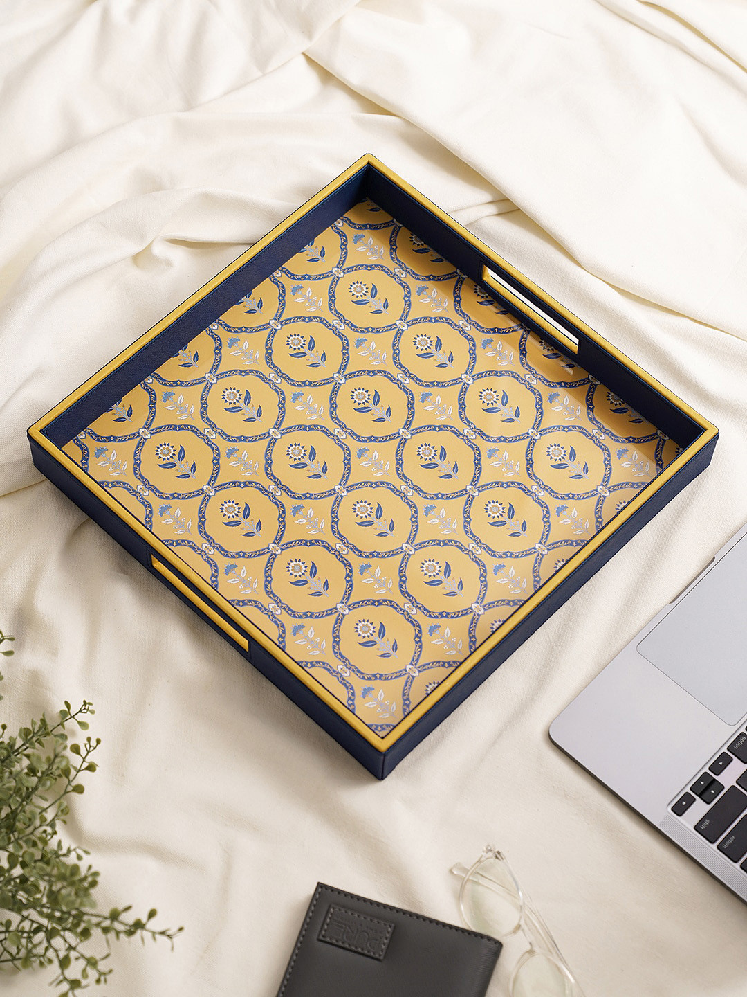 Pure Home and Living Blue & Mustard Yellow Floral Printed Faux Leather Square Serving Tray
Pure Home and Living Blue & Mustard Yellow Floral Printed Faux Leather Square Serving Tray